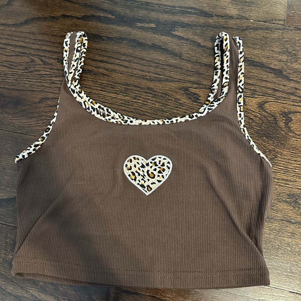 Brown Leopard Heart Women's Top